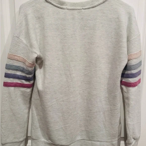 Girls' Light Gray Sweatshirt with Pastel Stripe Sleeves - Picture 3 of 5